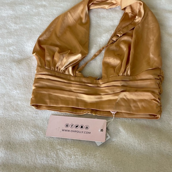 Oh Polly Golden Satin Halter Top - Picture 2 of 6